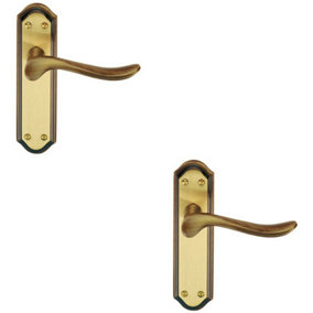 2x PAIR Curved Handle on Sculpted Latch Backplate 180 x 48mm Florentine Bronze