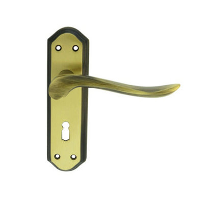 2x PAIR Curved Handle on Sculpted Lock Backplate 180 x 48mm Florentine Bronze