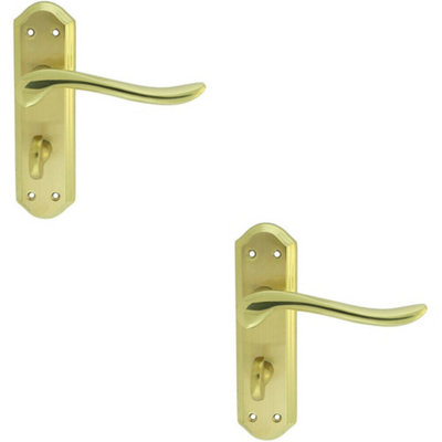 2x PAIR Curved Lever on Sculpted Bathroom Backplate 180 x 48mm Dual Brass