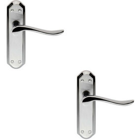 2x PAIR Curved Lever on Sculpted Latch Backplate 180 x 48mm Dual Chrome