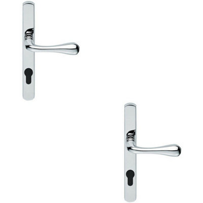 2x PAIR Flared Lever on Narrow Euro Lock Backplate 208 x 26mm Polished Chrome
