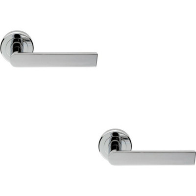 2x PAIR Flat Rectangular Bar Handle on Round Rose Concealed Fix Polished Chrome