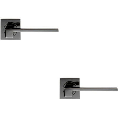 2x PAIR Flat Squared Bar Handle on Square Rose Concealed Fix Black Nickel