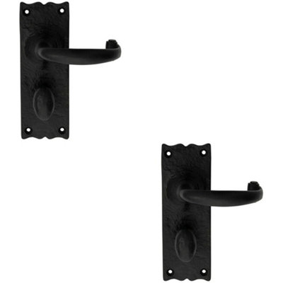 2x PAIR Forged Curved Handle on Bathroom Backplate 155 x 54mm Black Antique