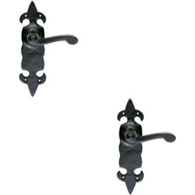 2x PAIR Forged Scroll Lever Handle on Latch Backplate 206 x 57mm Black Antique