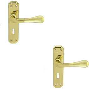 2x PAIR Heavy Duty Handle on Angular Lock Backplate 180 x 40mm Polished Brass