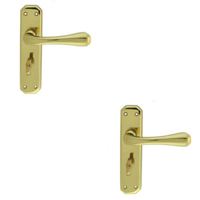 2x PAIR Heavy Duty Lever on Angular Bathroom Backplate 180 x 40mm Polished Brass