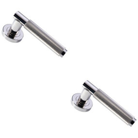 2x PAIR Knurled Grip Round Bar Lever on Round Rose Concealed Fix Polished Nickel