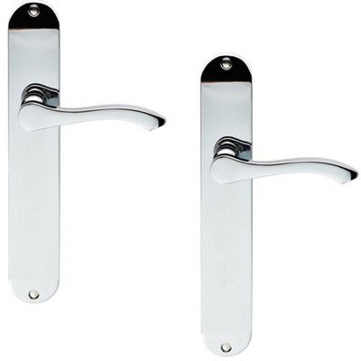 2x PAIR Polished Chrome Curved Door Handle 242 x 40mm Scroll Lever Latch Backplate