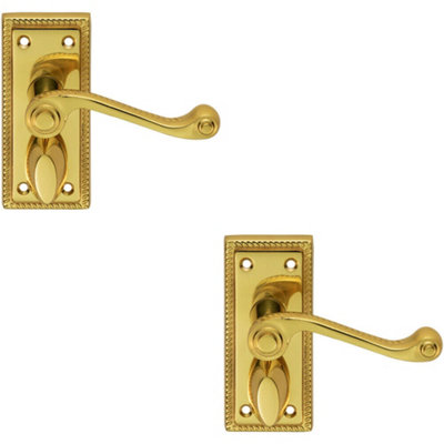 2x PAIR Reeded Design Scroll Lever on Bathroom Backplate 112 x 48mm Brass