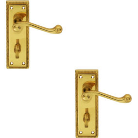 2x PAIR Reeded Design Scroll Lever on Bathroom Backplate 150 x 48mm Brass