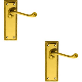 2x PAIR Reeded Design Scroll Lever on Latch Backplate 150 x 48mm Polished Brass