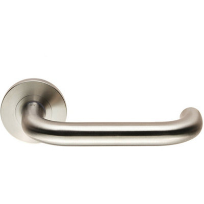 2x PAIR Round Bar Safety Handle on Round Rose Concealed Fix Satin Steel