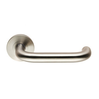 2x PAIR Round Bar Safety Handle on Round Rose Concealed Fix Satin Steel