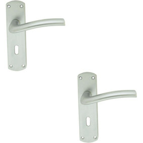 2x PAIR Rounded Curved Bar Handle on Lock Backplate 170 x 42mm Satin Chrome