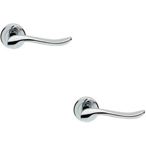 2x PAIR Scroll Shaped Lever Handle on Round Rose Concealed Fix Polished Chrome