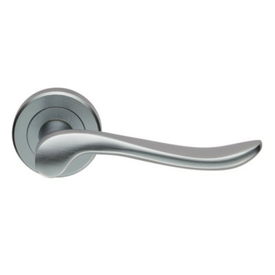 2x PAIR Scroll Shaped Lever Handle on Round Rose Concealed Fix Satin Chrome