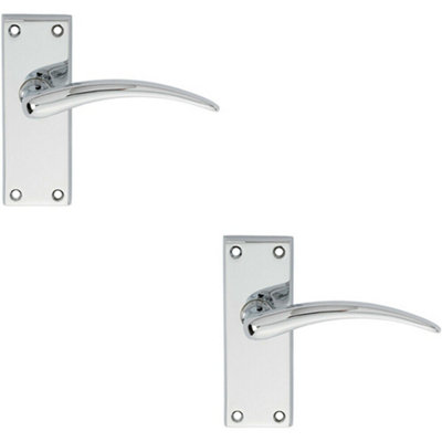 2x PAIR Slim Arched Door Handle on Latch Backplate 150 x 43mm Polished Chrome