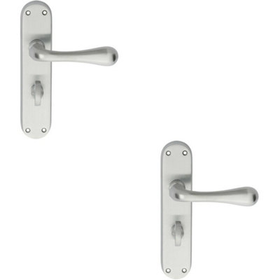 2x PAIR Smooth Round Bar Handle on Bathroom Backplate 185 x 40mm Satin Chrome