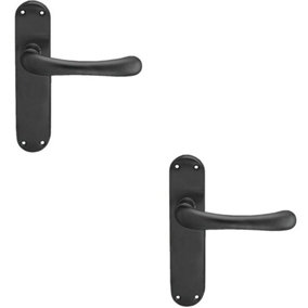 2x PAIR Smooth Rounded Handle on Shaped Latch Backplate 185 x 42mm Matt Black