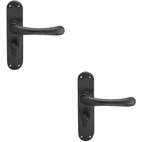 2x PAIR Smooth Rounded Lever on Shaped Bathroom Backplate 185 x 42mm Matt Black