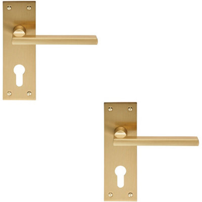 2x PAIR Straight Bar Handle on Slim Euro Lock Backplate 150 x 50mm Satin Brass Price Comparisons | Compare The Build