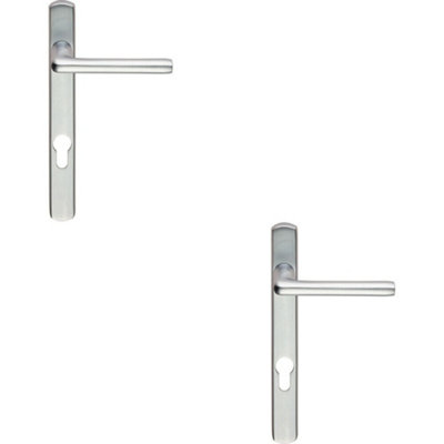 2x PAIR Straight Lever on Narrow Euro Lock Backplate 220 x 26mm Satin Chrome