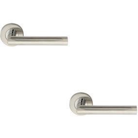 2x PAIR Straight Mitred Bar Handle on Round Rose Concealed Fix Polished Steel