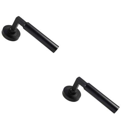 2x PAIR Straight Round Bar Handle on Round Rose Concealed Fix Matt Black