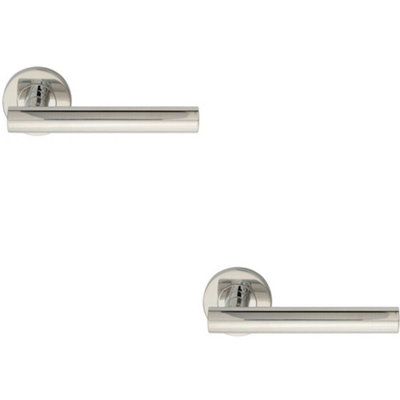 2x PAIR Straight Round T Bar Handle on Round Rose Concealed Fix Polished Steel
