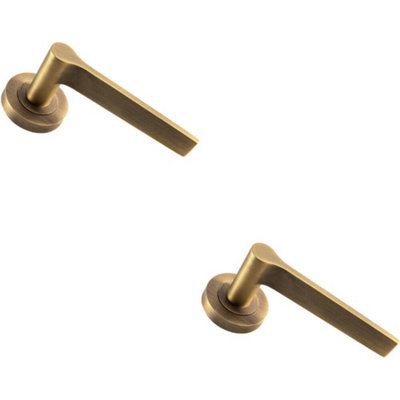 2x PAIR Straight Rounded Handle on Round Rose Concealed Fix Antique Brass