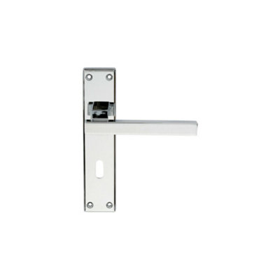 2x PAIR Straight Square Handle on Lock Backplate 180 x 40mm Polished Chrome
