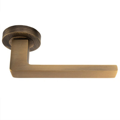 2x PAIR Straight Square Handle on Round Rose Concealed Fix Antique Brass