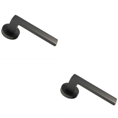 2x PAIR Straight Square Handle on Round Rose Concealed Fix Matt Bronze ...