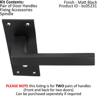 2x PAIR Straight Square Handle on Slim Lock Backplate 150 x 50mm Matt Black