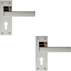 2x PAIR Straight Square Lever on Euro Lock Backplate 150 x 50mm Polished Nickel