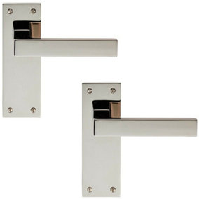 2x PAIR Straight Square Lever on Slim Latch Backplate 150 x 50mm Polished Nickel