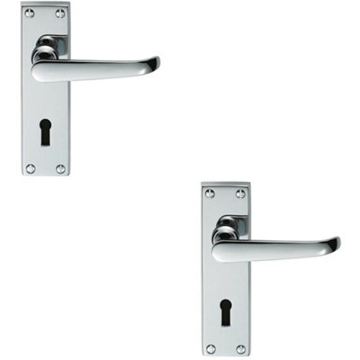 2x PAIR Straight Victorian Handle on Lock Backplate 150 x 42mm Polished ...