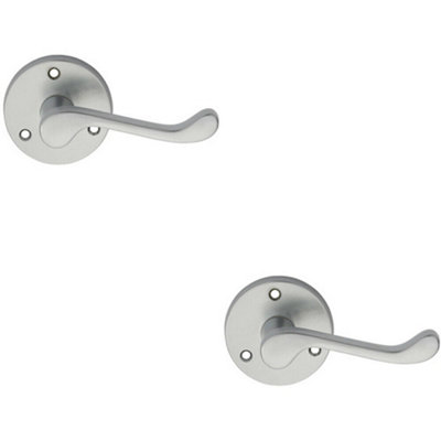 2x PAIR Victorian Scroll Lever on 58mm Round Rose Satin Chrome Door Handle