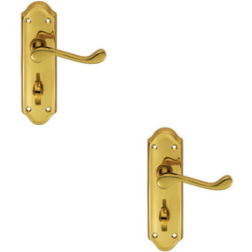 2x PAIR Victorian Upturned Lever on Bathroom Backplate 168 x 47mm Polished Brass