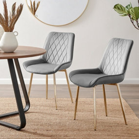 2x Pesaro Grey Velvet Luxury Dining Chairs with Gold Legs