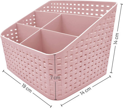 2x Pink Plastic Vanity Storage Basket - 5-Grid Makeup Organiser for Bathroom - 3