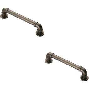 2x Pipe Design Cabinet Pull Handle 128mm Fixing Centres 12mm Dia Pewter