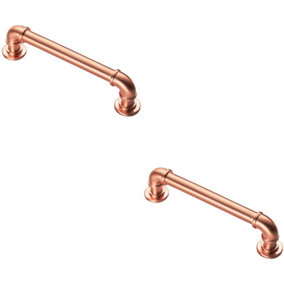 2x Pipe Design Cabinet Pull Handle 128mm Fixing Centres 12mm Dia Satin Copper