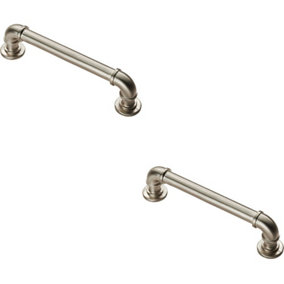 2x Pipe Design Cabinet Pull Handle 128mm Fixing Centres 12mm Dia Satin Nickel