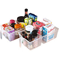2x Plastic Organiser Baskets with Handles for Kitchen, Bathroom or Bedroom - Each measures H9cm x W15cm x D30cm