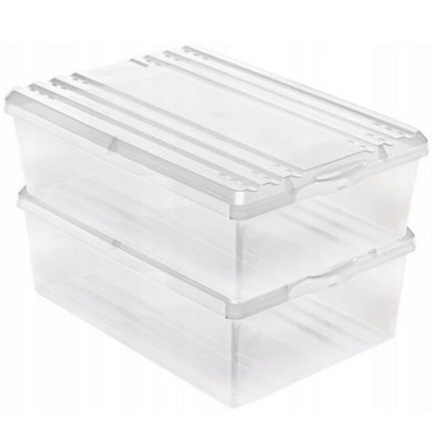 2x Plastic Shoe Box Storage Container Set With Lid Stackable Air Vents Organizer