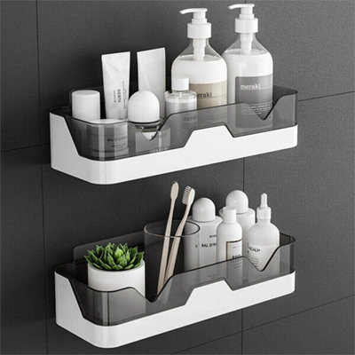 2x Plastic Shower Shelf Bathroom Caddy Rack Storage Organiser No Drilling