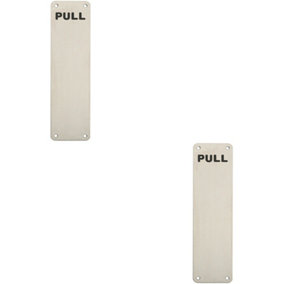 2x Pull Engraved Door Finger Plate 300 x 75mm Satin Stainless Steel Push Plate