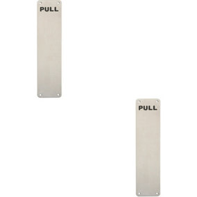 2x Pull Engraved Door Finger Plate 350 x 75mm Satin Stainless Steel Push Plate